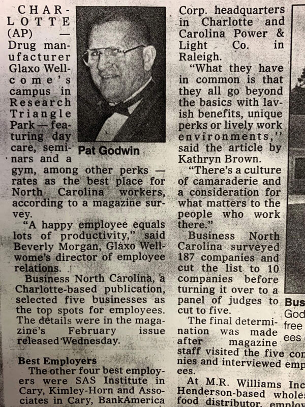 Pat Godwin in news paper
